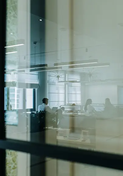 Waterfield team members collaborating in the office